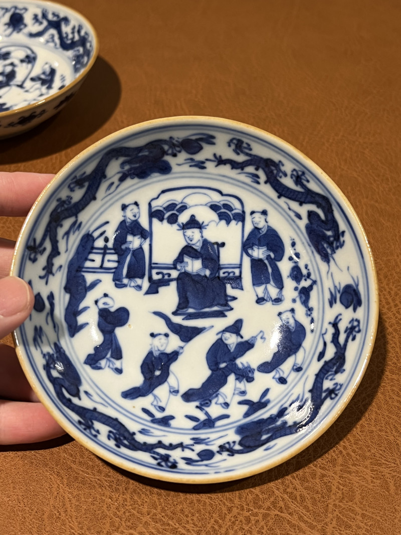 清 青花婴戏纹盘（一对） - 图7