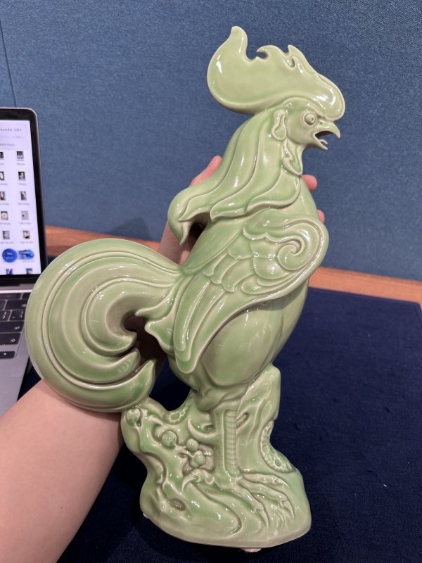 1950～60年作 曾龙升粉彩青釉雄鸡瓷塑 - 图5