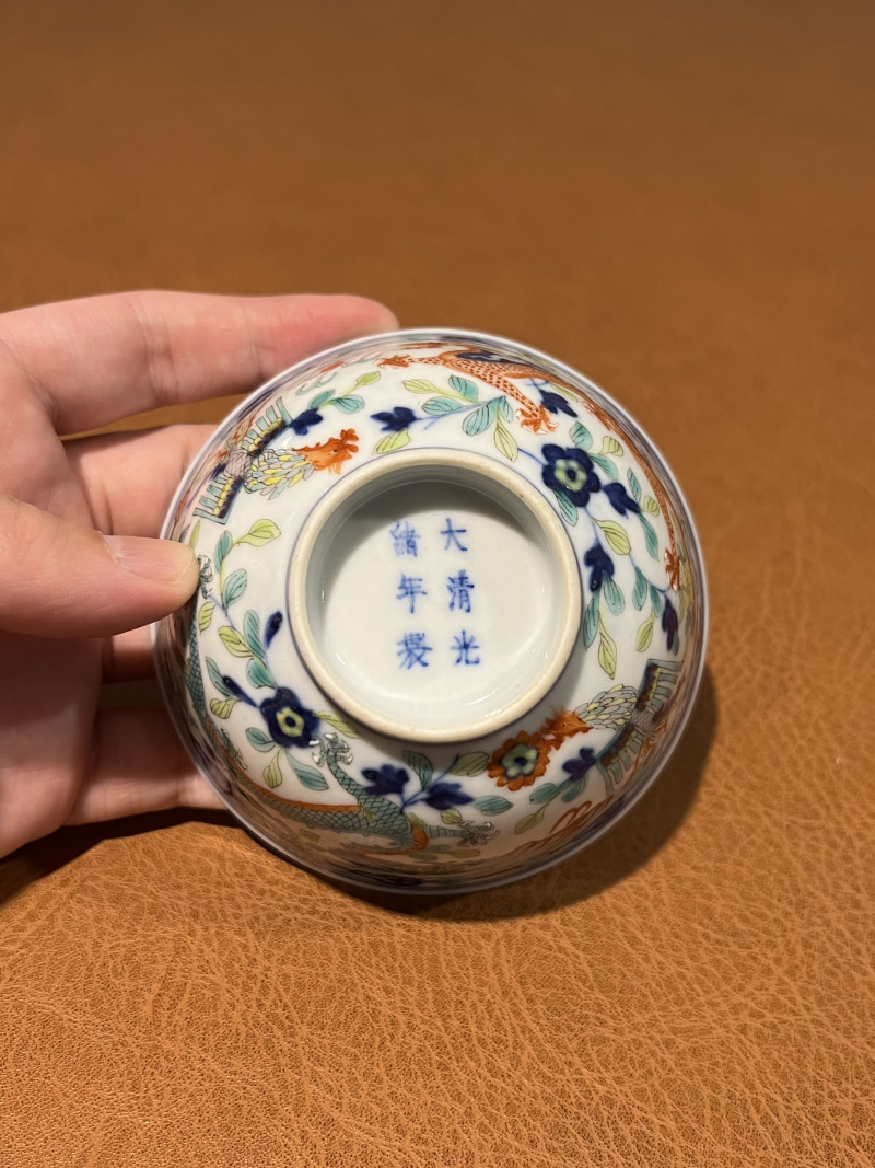 清光绪 五彩龙凤纹碗 - 图7