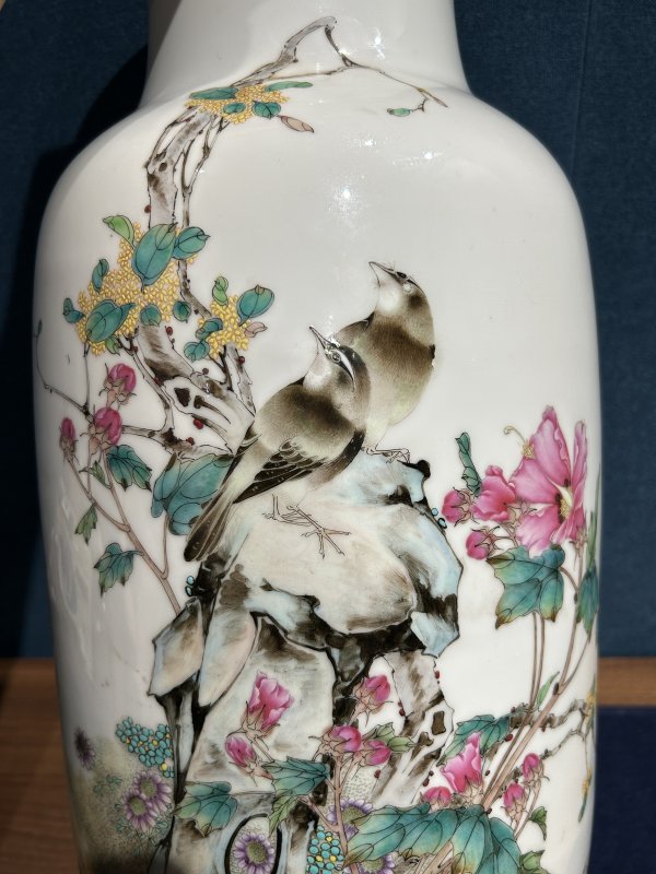 1960年作 黄金山粉彩花鸟图冬瓜瓶 - 图10