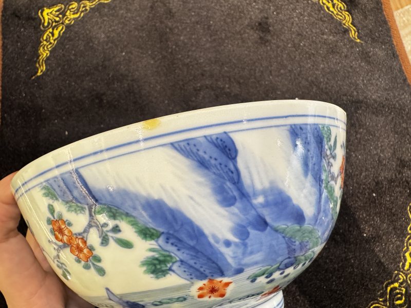 清 斗彩落花流水纹碗 - 图8