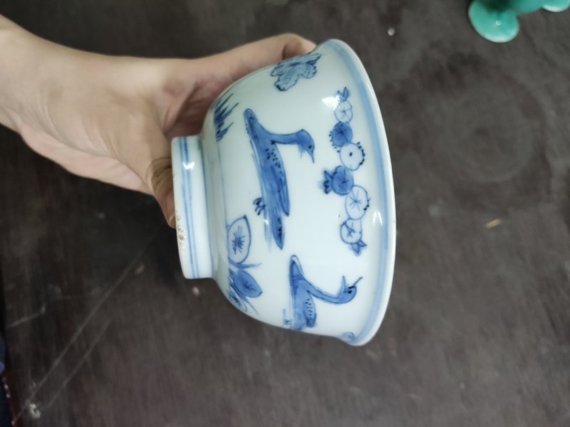 明 青花芦雁纹碗一对 - 图4