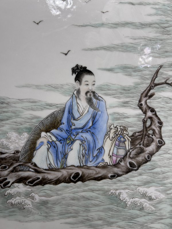 1926年作 王大凡粉彩张骞寻源图瓷板 - 图4