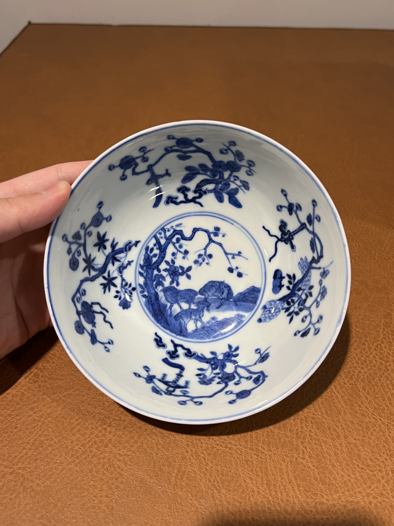 清光绪 黄地粉彩开光三阳开泰纹碗 - 图9