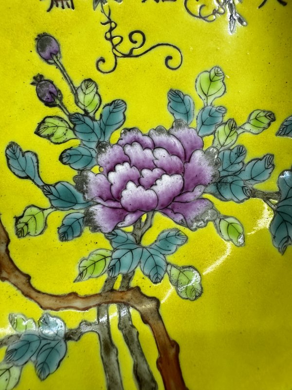 清 黄地粉彩花鸟纹盘 - 图6