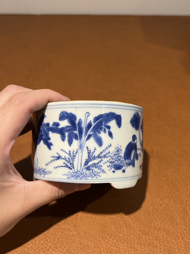 明崇祯 青花高仕人物纹琴炉 - 图4