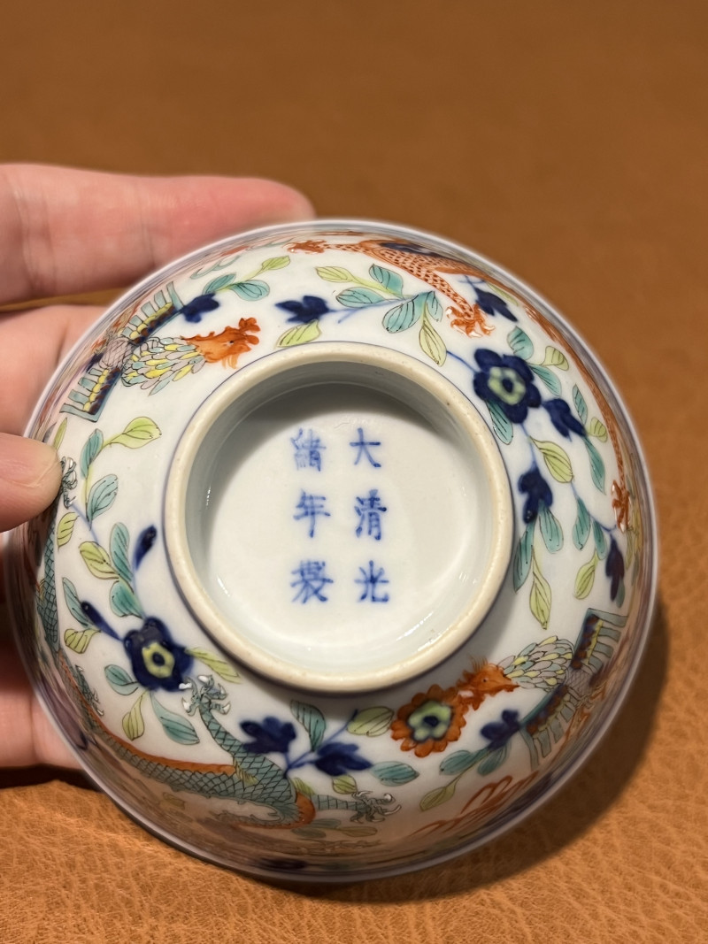 清光绪 五彩龙凤纹碗 - 图8