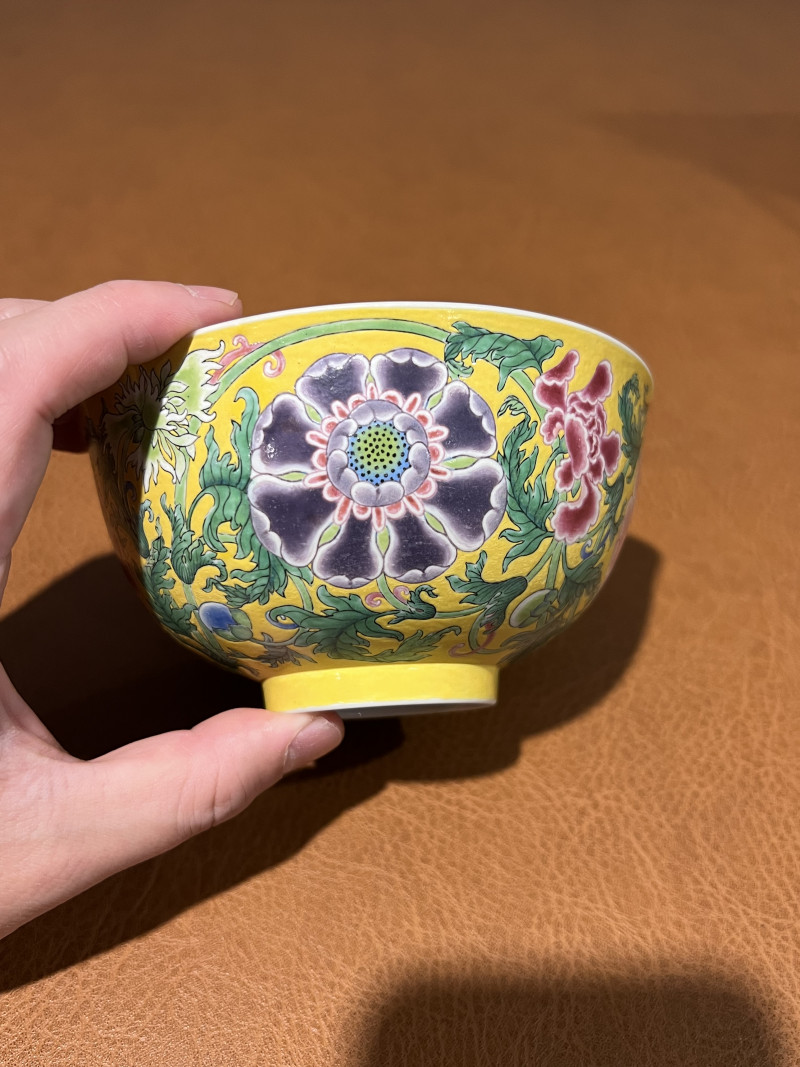 清康熙 御制黄地珐琅彩缠枝花卉纹盌 - 图11