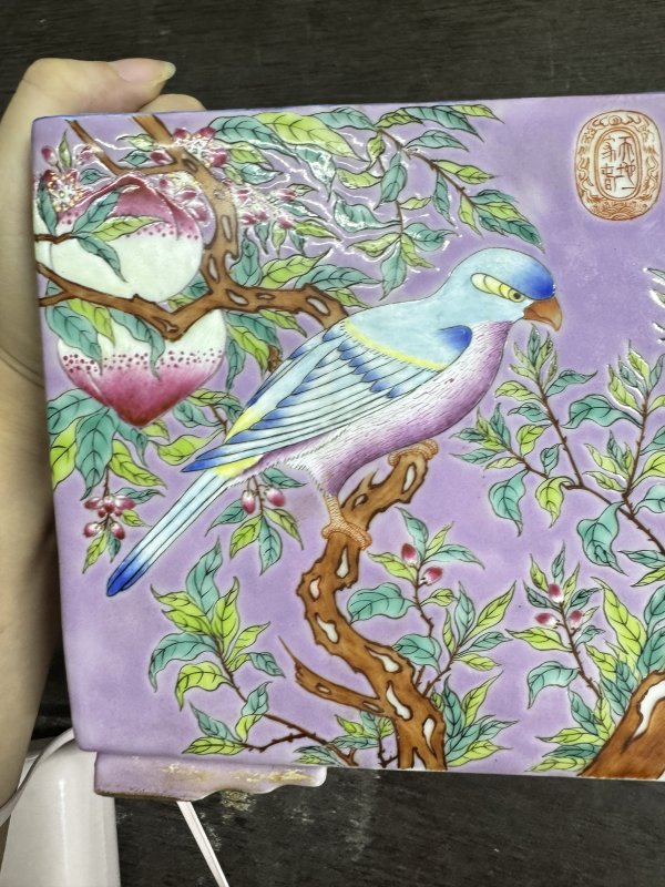 清 粉彩花鸟四方花盆一对 - 图6