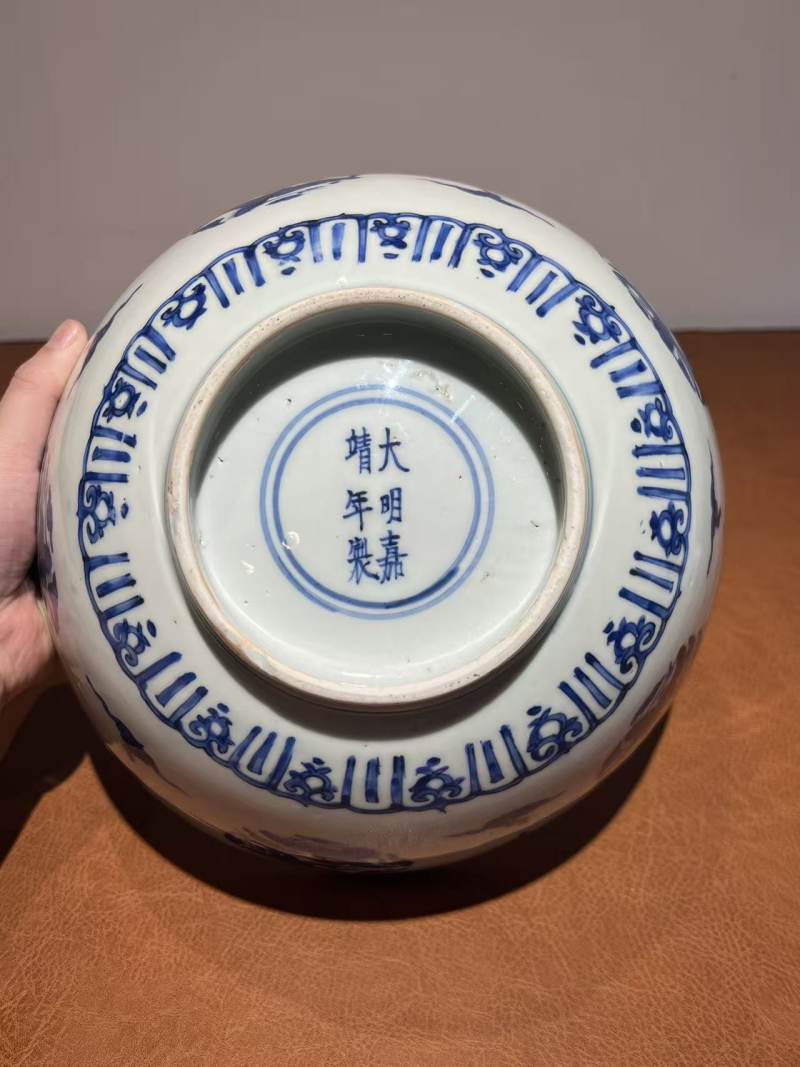 明嘉靖 青花团鹤云纹大碗 - 图7