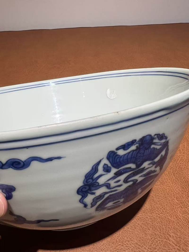 明嘉靖 青花团鹤云纹大碗 - 图13