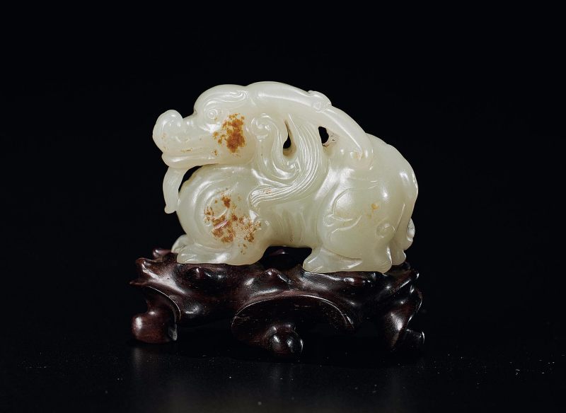 清  白玉兽摆件