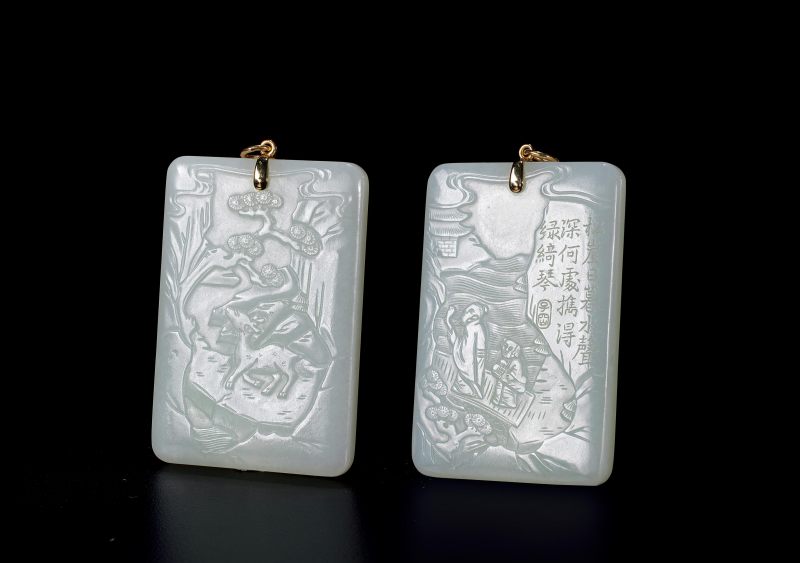 清  白玉子冈牌（金扣）