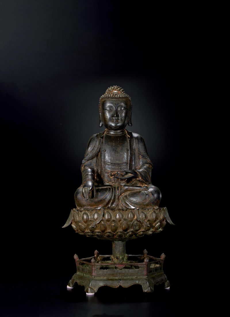 明代  铜莲花座佛像