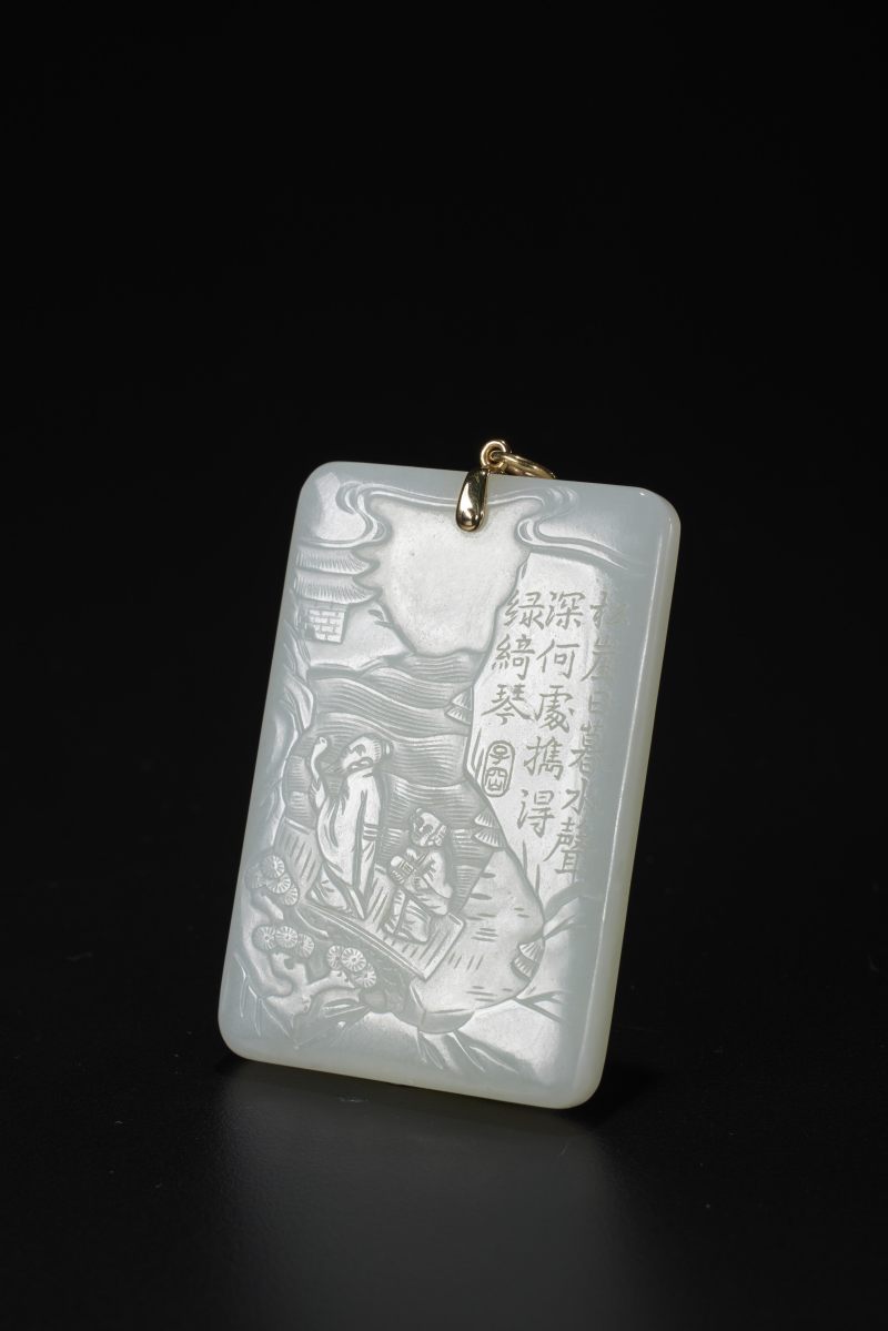 清  白玉子冈牌（金扣） - 图3
