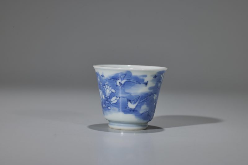 清  青花花鸟纹杯 - 图4