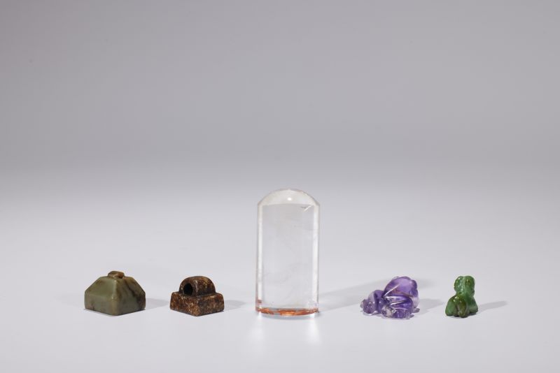 明清  水晶、碧玺、绿松、白玉等印章五件一组 - 图4