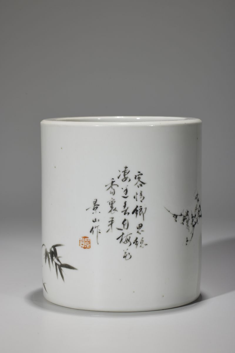 民国  墨彩花鸟笔筒 - 图4