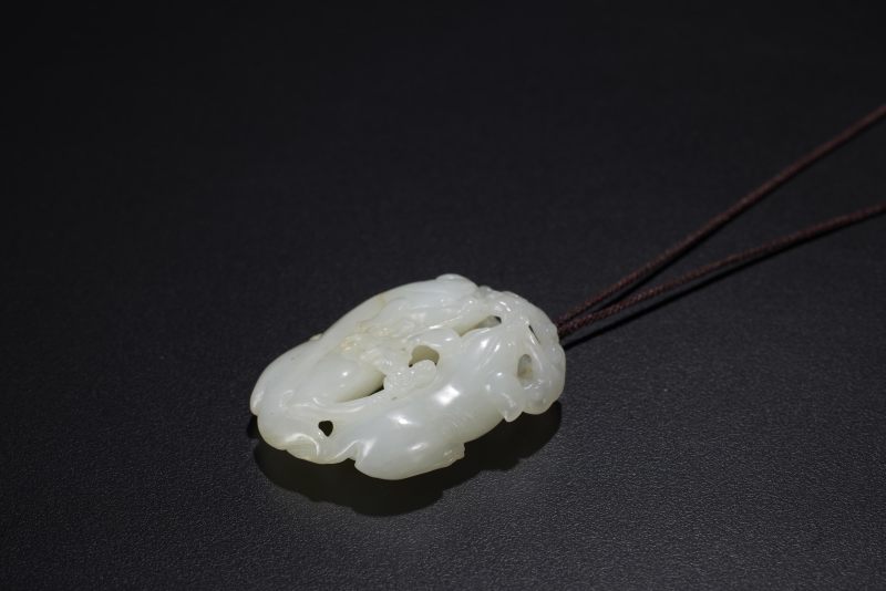 清  白玉雕双欢佩 - 图6