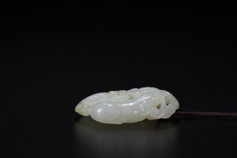 清  白玉雕双欢佩 - 图7