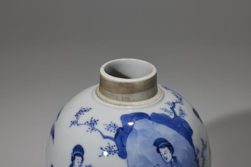 清康熙  青花人物仕女纹茶叶罐 - 图3