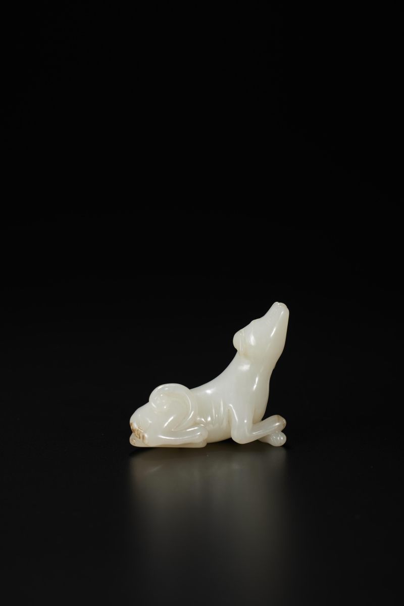清  白玉雕卧犬 - 图2