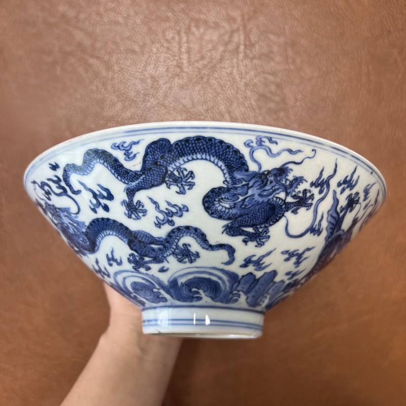 清康熙 仿宣窑青花云龙纹斗笠碗 - 图6