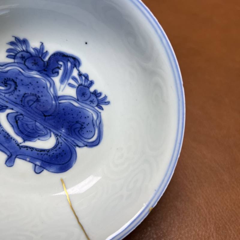 明 青花模印博古清供图浅碗 - 图7