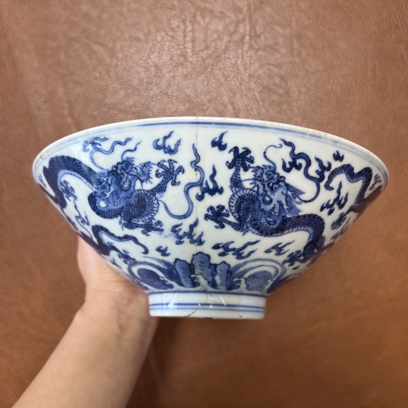 清康熙 仿宣窑青花云龙纹斗笠碗 - 图7