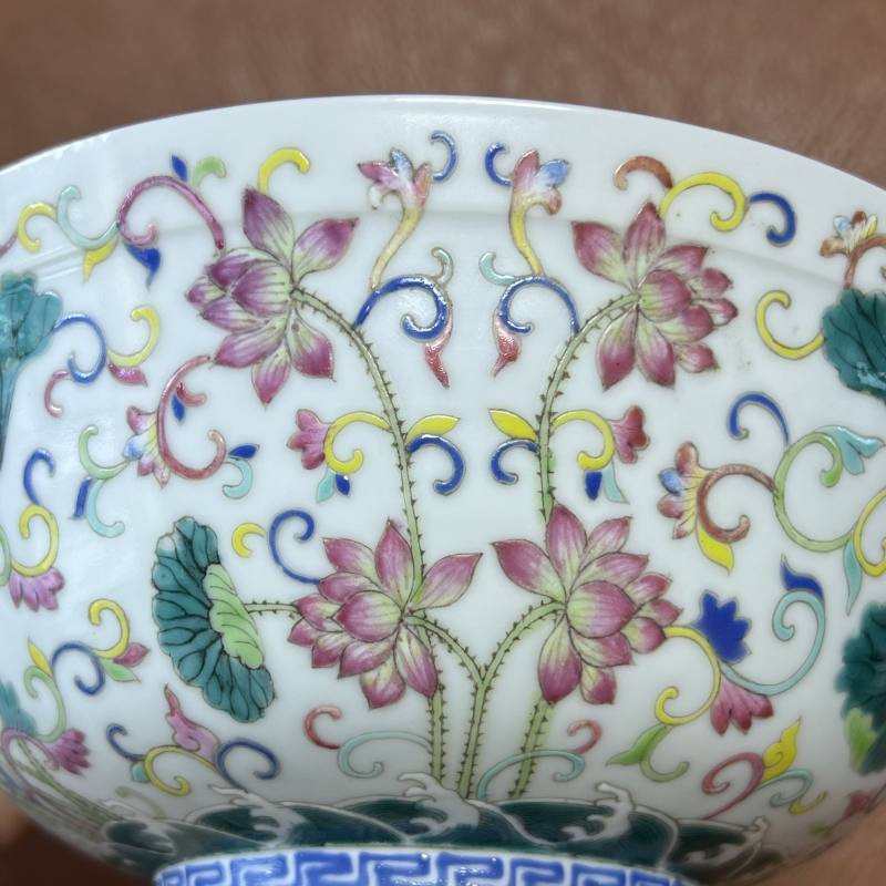 清光绪 内青花外粉彩本固枝荣纹碗 - 图11