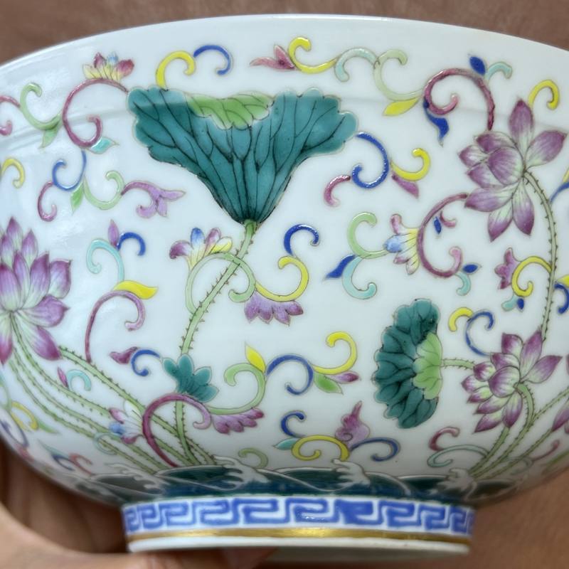 清光绪 内青花外粉彩本固枝荣纹碗 - 图14