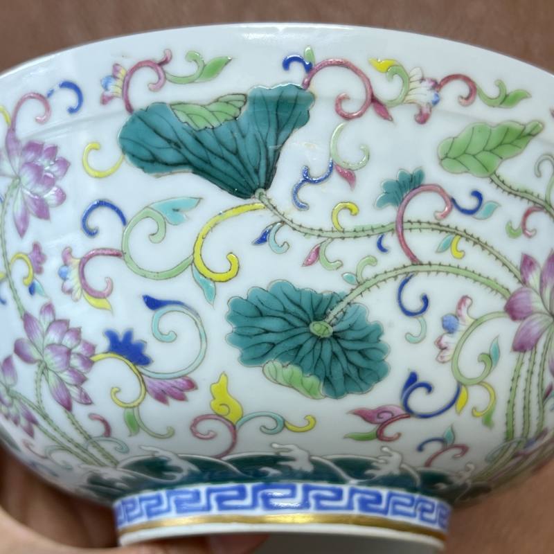 清光绪 内青花外粉彩本固枝荣纹碗 - 图16