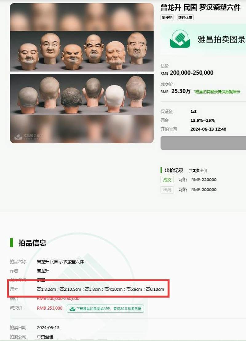 民国 曾龙升制粉彩瓷塑罗汉头像 - 图19
