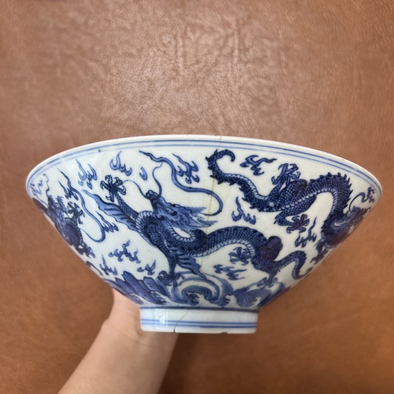 清康熙 仿宣窑青花云龙纹斗笠碗 - 图5