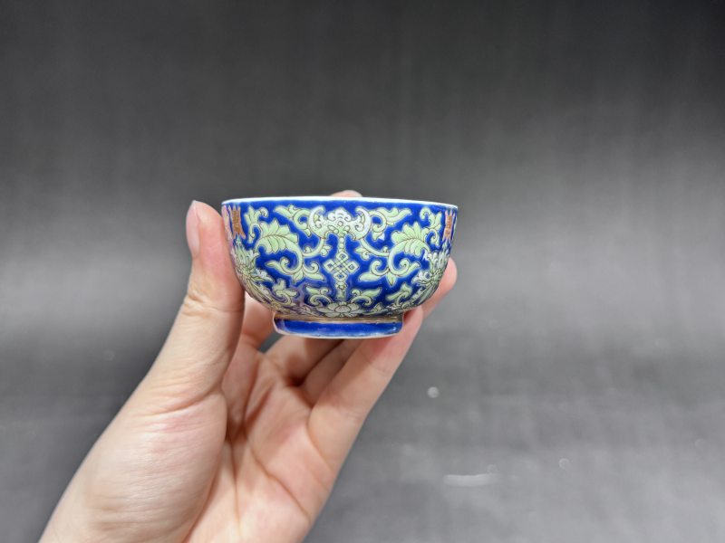清道光 料彩宝相花福寿纹茶杯一对 - 图10