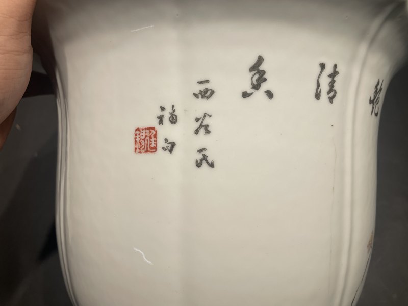 民国 粉彩折枝梅花花口花盆一对 - 图7