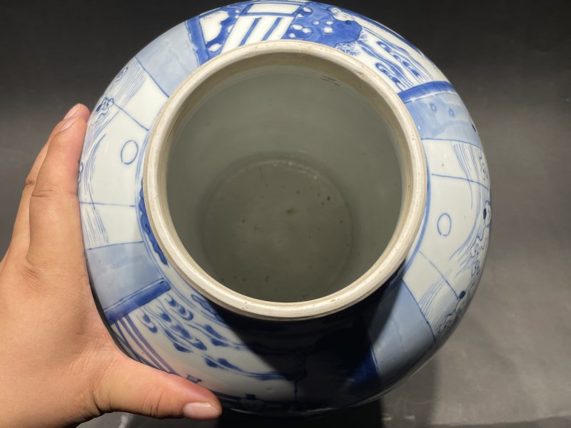 清康熙 青花十八学士图将军罐 - 图8