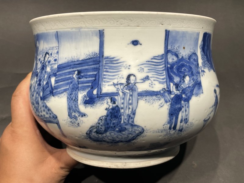 明崇祯 青花韩熙载夜宴图炉 - 图2
