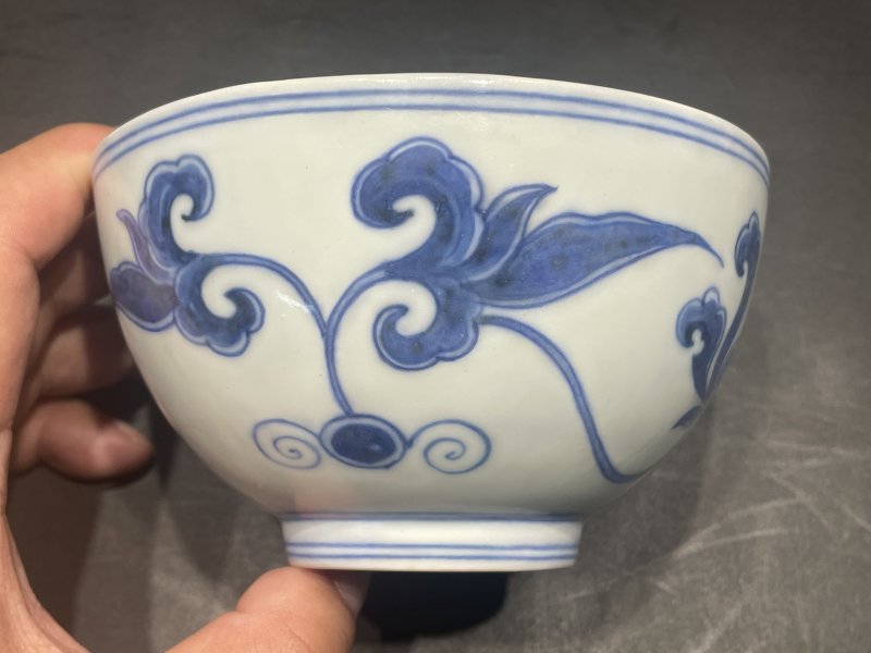明成化 青花栀子花宫碗 - 图5