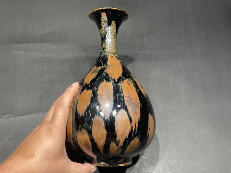 明 磁州窑鹧鸪斑黑釉玉壶春瓶 - 图3