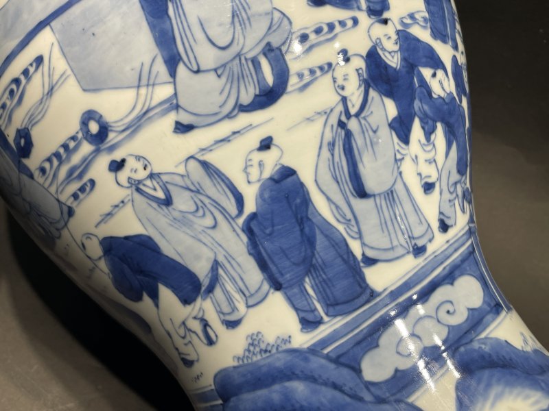 清康熙 青花十八学士图将军罐 - 图9