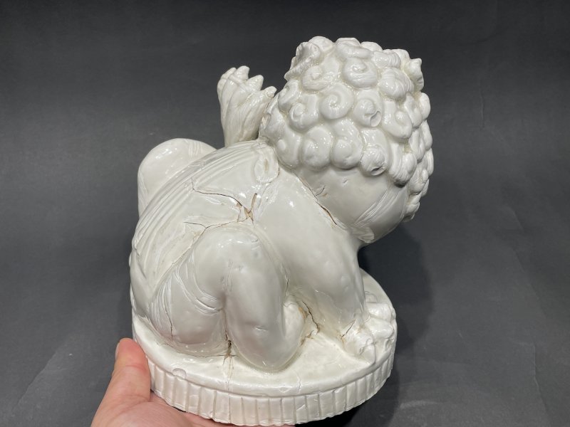 明 邢窑白釉狮子瓷塑 - 图4