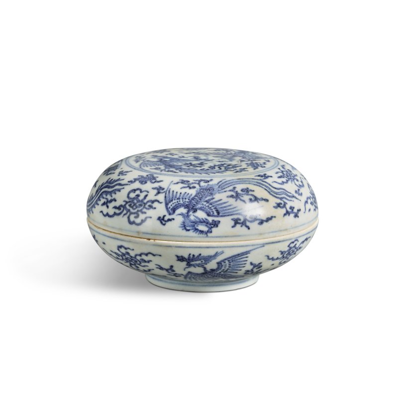 明崇禎 青花「哈察船貨」鳳紋蓋盒