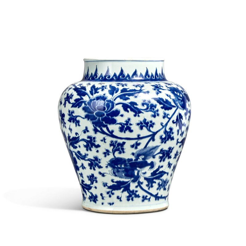 清康熙 青花瑞獅蓮花紋罐 - 图3