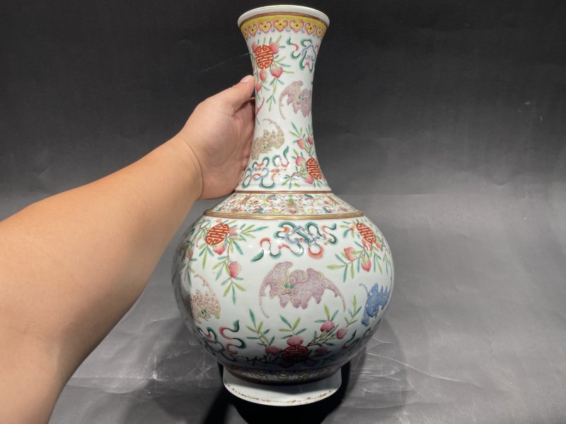 清光绪 粉彩福寿纹赏瓶一对 - 图14
