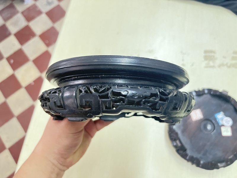 木制如意头、花卉纹圆形器座一组 - 图5