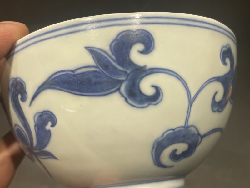 明成化 青花栀子花宫碗 - 图7