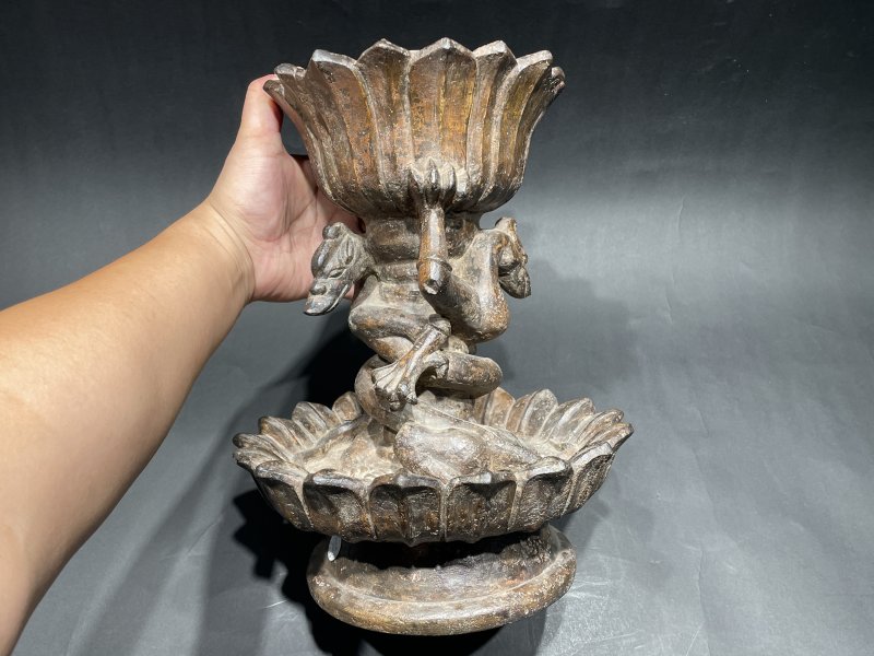 明 青石莲花浮雕龙纹灯供 - 图3