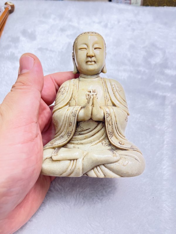 寿山石大日如来（附红木佛龛） - 图9