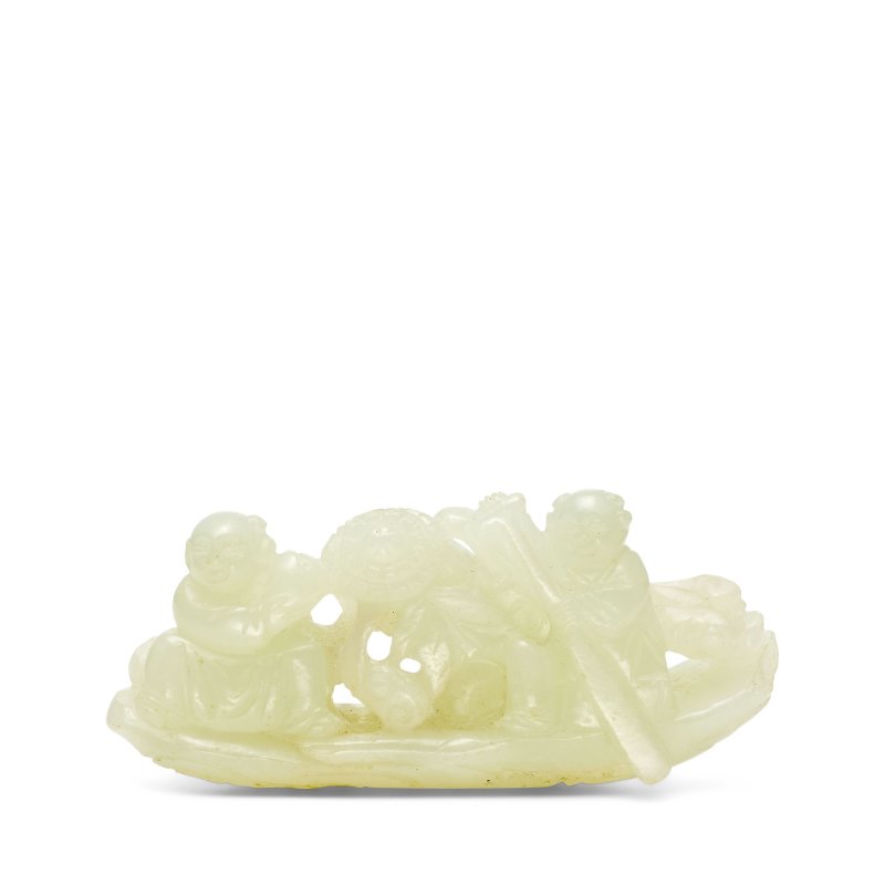 晚清 白玉雕和合二仙擺件 | A SMALL WHITE JADE 'HEHE ERXIAN' CARVING